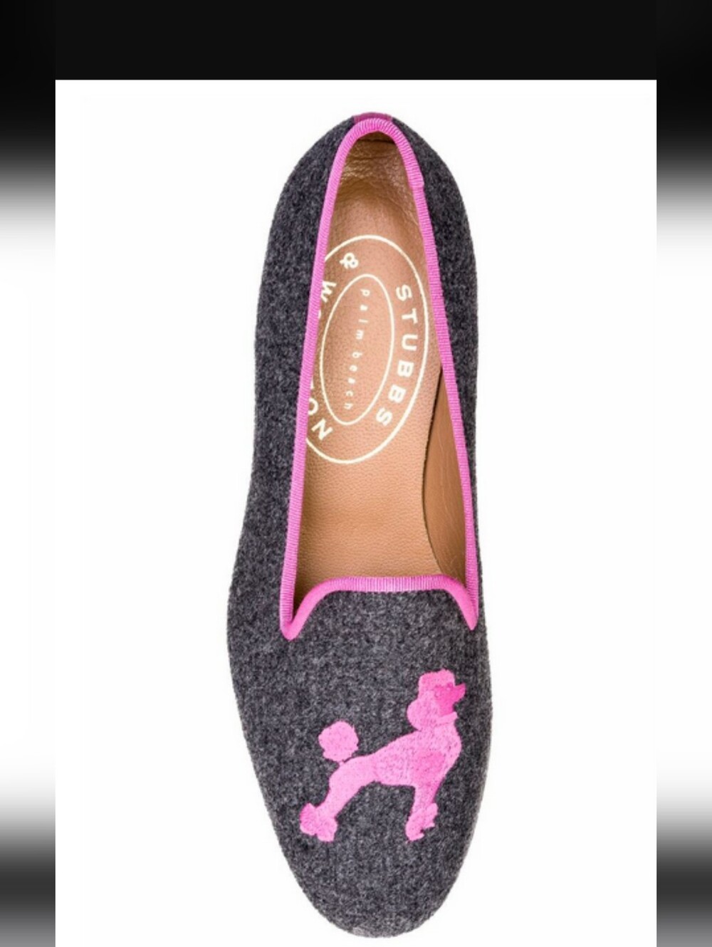 SUPER CLEAN Stubbs & Wootten Pink Poodle Motiff Slipon Loafers Sz 9.5 Gray Felt